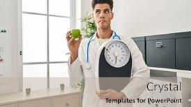  Presentation with dietitian - Presentation design consisting of young-hispanic-doctor-man-holding background and a mint green colored foreground