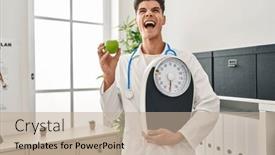  Presentation with dietitian - Presentation with young-hispanic-doctor-man-holding background and a mint green colored foreground