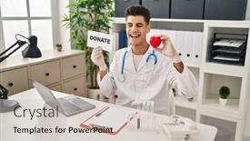  Presentation with supporting - PPT theme featuring young-hispanic-doctor-man-supporting background and a light gray colored foreground