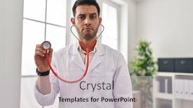  Presentation with beard - Presentation design featuring young-hispanic-doctor-man background and a light gray colored foreground