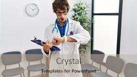  Presentation with waiting room - Presentation theme featuring young-hispanic-doctor-man background and a mint green colored foreground