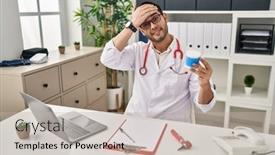  Presentation with beard - Slide set enhanced with young-hispanic-doctor-man background and a soft green colored foreground