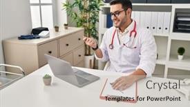  Presentation with beard - Slide set with young-hispanic-doctor-man background and a light gray colored foreground