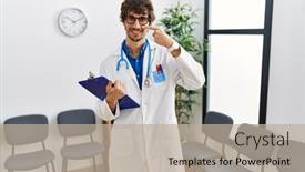  Presentation with waiting room - Slide deck with young-hispanic-doctor-man background and a  colored foreground