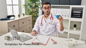  Presentation with beard - Presentation theme featuring young-hispanic-doctor-man background and a light gray colored foreground