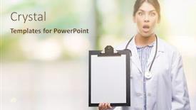  Presentation with fear - Cool new presentation theme with young hispanic doctor woman holding clipboard scared in shock with a surprise face afraid and excited with fear expression backdrop and a soft green colored foreground