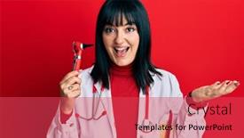  Presentation with achievement - PPT theme featuring young-hispanic-doctor-woman-holding background and a red colored foreground