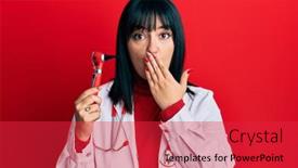  Presentation with medical hand - Colorful presentation theme enhanced with young-hispanic-doctor-woman-holding backdrop and a red colored foreground