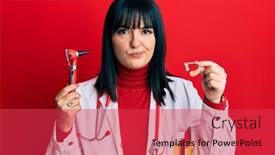  Presentation with negative - Audience pleasing PPT layouts consisting of young-hispanic-doctor-woman-holding backdrop and a red colored foreground