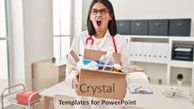  Presentation with anger - Slide set having young-hispanic-doctor-woman-holding background and a  colored foreground