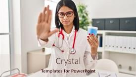  Presentation with confident young hispanic woman - Slide set with young-hispanic-doctor-woman-holding background and a soft green colored foreground