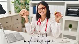  Presentation with cbd - PPT theme consisting of young-hispanic-doctor-woman-holding background and a soft green colored foreground