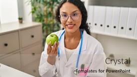  Presentation with confident young hispanic woman - PPT layouts consisting of young-hispanic-doctor-woman-holding background and a mint green colored foreground