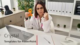  Presentation with hispanic - Slide deck enhanced with young-hispanic-doctor-woman-holding background and a light gray colored foreground