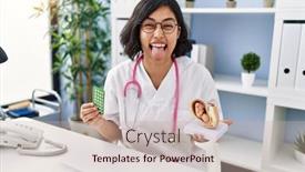  Presentation with uterus - Presentation having young-hispanic-doctor-woman-holding background and a soft green colored foreground