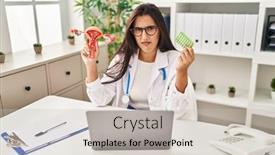  Presentation with control - Presentation consisting of young-hispanic-doctor-woman-holding background and a light gray colored foreground