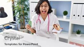  Presentation with fetus - PPT layouts having young-hispanic-doctor-woman-holding background and a light gray colored foreground