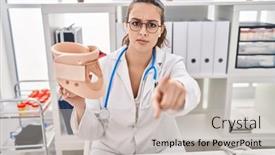  Presentation with cervical - Presentation design consisting of young-hispanic-doctor-woman-holding background and a light gray colored foreground