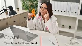  Presentation with awareness - Slides enhanced with young-hispanic-doctor-woman-holding background and a light gray colored foreground