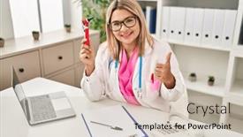  Presentation with ear - Presentation design with young-hispanic-doctor-woman-holding background and a soft green colored foreground