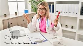  Presentation with cotton - Presentation design with young-hispanic-doctor-woman-holding background and a sky blue colored foreground