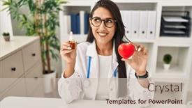  Presentation with cbd - PPT theme featuring young-hispanic-doctor-woman-holding background and a soft green colored foreground