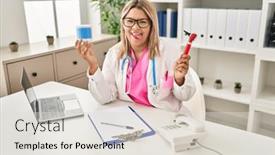  Presentation with cotton - PPT theme featuring young-hispanic-doctor-woman-holding background and a lemonade colored foreground