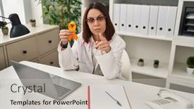  Presentation with awareness - Slide set with young-hispanic-doctor-woman-holding background and a light gray colored foreground