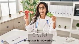  Presentation with control - Presentation design having young-hispanic-doctor-woman-holding background and a soft green colored foreground