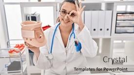  Presentation with cervical - Slides having young-hispanic-doctor-woman-holding background and a light gray colored foreground