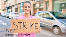  Presentation with city street - PPT theme enhanced with young-hispanic-doctor-woman-smiling background and a coral colored foreground
