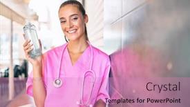  Presentation with hand sanitizer - Amazing presentation theme having young-hispanic-doctor-woman-using backdrop and a coral colored foreground