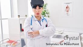  Presentation with woman crying - Presentation consisting of young-hispanic-doctor-woman-wearing background and a light gray colored foreground