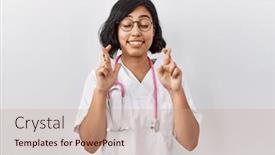  Presentation with hope - PPT theme with young-hispanic-doctor-woman-wearing background and a coral colored foreground