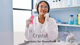  Presentation with pink ribbon - PPT layouts featuring young-hispanic-doctor-woman-working background and a light gray colored foreground