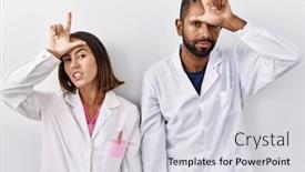 Presentation with hispanic - Presentation theme consisting of young-hispanic-doctors-standing-over background and a light gray colored foreground