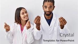  Presentation with salary - PPT theme consisting of young-hispanic-doctors-standing-over background and a light gray colored foreground