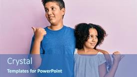  Presentation with sister - Amazing PPT theme having young-hispanic-family-of-brother backdrop and a ocean colored foreground