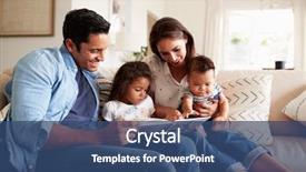  Presentation with living room family - PPT theme enhanced with young hispanic family of four background and a ocean colored foreground