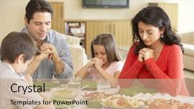  Presentation with family prayer - PPT layouts enhanced with young hispanic family saying prayers background and a coral colored foreground