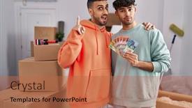  Presentation with young happy couple - Theme with young-hispanic-gay-couple-moving background and a red colored foreground