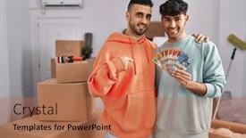  Presentation with gay - PPT theme featuring young-hispanic-gay-couple-moving background and a coral colored foreground