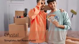  Presentation with gay - Slides consisting of young-hispanic-gay-couple-moving background and a coral colored foreground