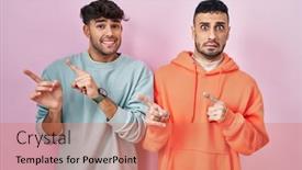  Presentation with gay - Presentation design enhanced with young-hispanic-gay-couple-standing background and a coral colored foreground