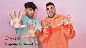  Presentation with panic - PPT layouts having young-hispanic-gay-couple-standing background and a coral colored foreground
