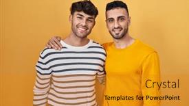  Presentation with gay - Theme featuring young-hispanic-gay-couple-standing background and a gold colored foreground