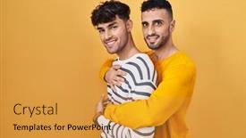  Presentation with gay - PPT layouts having young-hispanic-gay-couple-standing background and a gold colored foreground