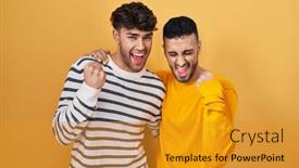  Presentation with gay - Slides featuring young-hispanic-gay-couple-standing background and a gold colored foreground