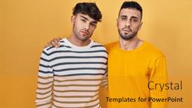  Presentation with gay - Presentation design having young-hispanic-gay-couple-standing background and a gold colored foreground