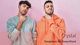  Presentation with rainbow gay pride sign - Presentation theme having young-hispanic-gay-couple-standing background and a coral colored foreground